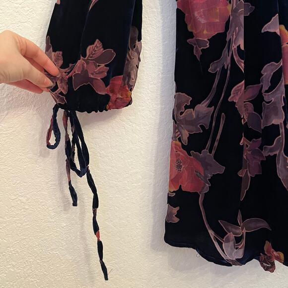Anama Velvet Burnout Babydoll Dress Small Mini Floral Whimsygoth Dark Romantic - Picture 4 of 16
